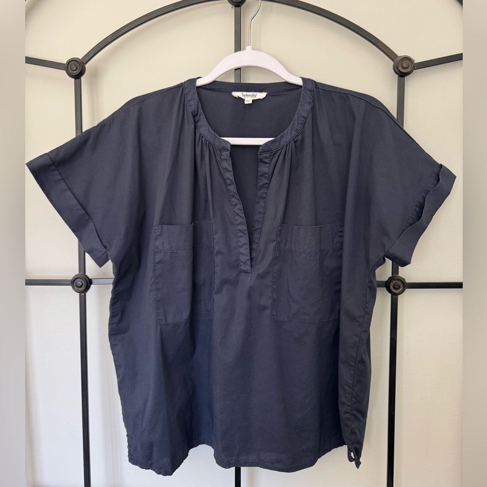 Splendid Navy Short Sleeve V-Neck Blouse XS